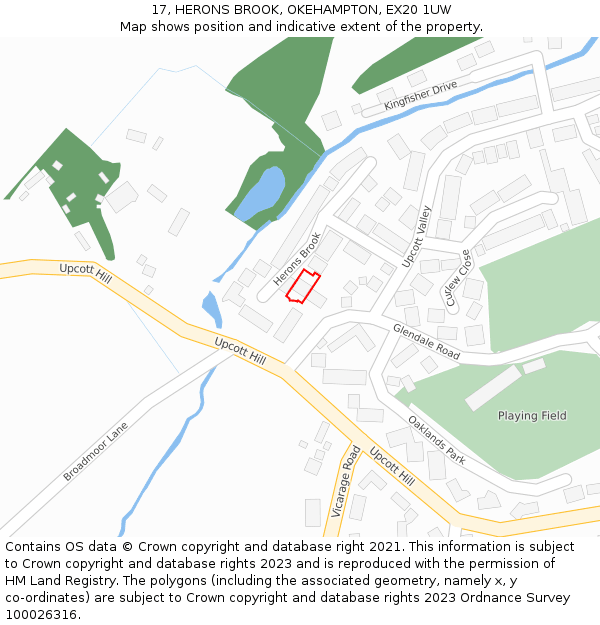 17, HERONS BROOK, OKEHAMPTON, EX20 1UW: Location map and indicative extent of plot