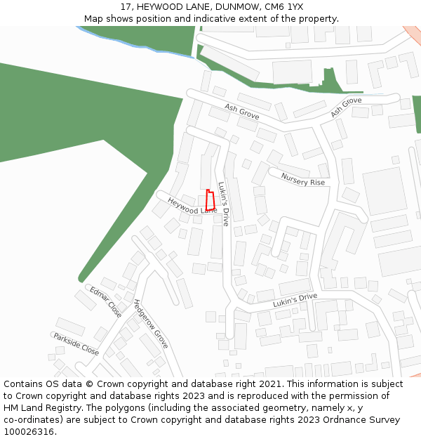 17, HEYWOOD LANE, DUNMOW, CM6 1YX: Location map and indicative extent of plot