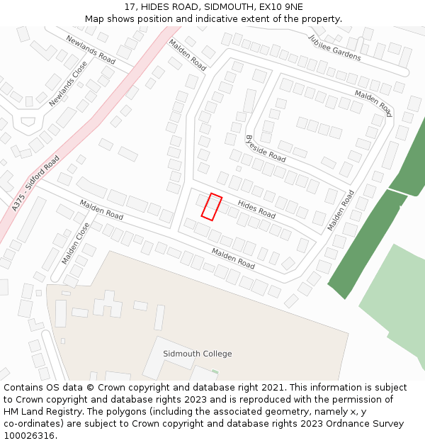 17, HIDES ROAD, SIDMOUTH, EX10 9NE: Location map and indicative extent of plot