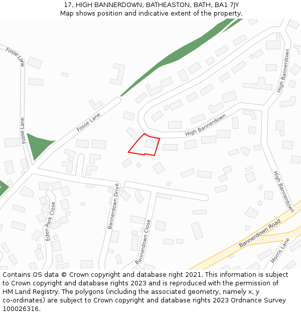 17, HIGH BANNERDOWN, BATHEASTON, BATH, BA1 7JY: Location map and indicative extent of plot