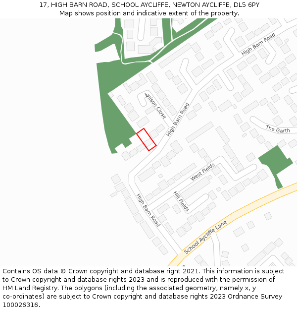 17, HIGH BARN ROAD, SCHOOL AYCLIFFE, NEWTON AYCLIFFE, DL5 6PY: Location map and indicative extent of plot