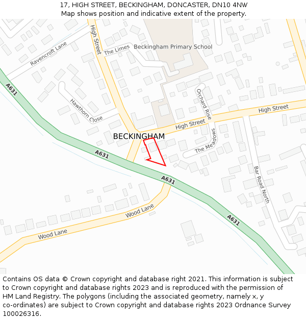 17, HIGH STREET, BECKINGHAM, DONCASTER, DN10 4NW: Location map and indicative extent of plot