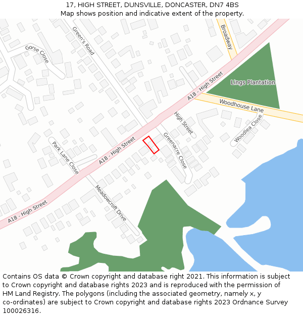 17, HIGH STREET, DUNSVILLE, DONCASTER, DN7 4BS: Location map and indicative extent of plot