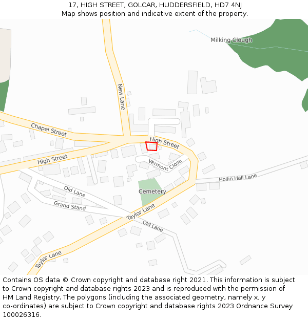 17, HIGH STREET, GOLCAR, HUDDERSFIELD, HD7 4NJ: Location map and indicative extent of plot