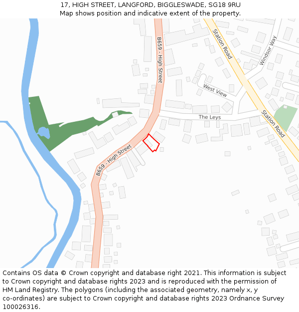 17, HIGH STREET, LANGFORD, BIGGLESWADE, SG18 9RU: Location map and indicative extent of plot