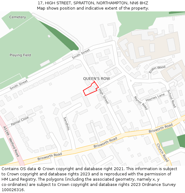 17, HIGH STREET, SPRATTON, NORTHAMPTON, NN6 8HZ: Location map and indicative extent of plot