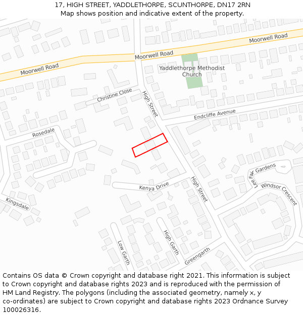 17, HIGH STREET, YADDLETHORPE, SCUNTHORPE, DN17 2RN: Location map and indicative extent of plot