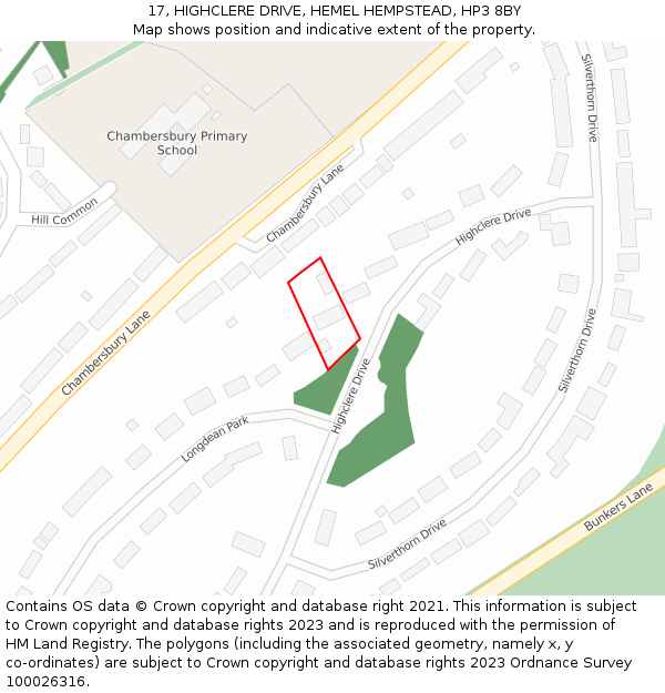 17, HIGHCLERE DRIVE, HEMEL HEMPSTEAD, HP3 8BY: Location map and indicative extent of plot