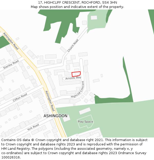 17, HIGHCLIFF CRESCENT, ROCHFORD, SS4 3HN: Location map and indicative extent of plot