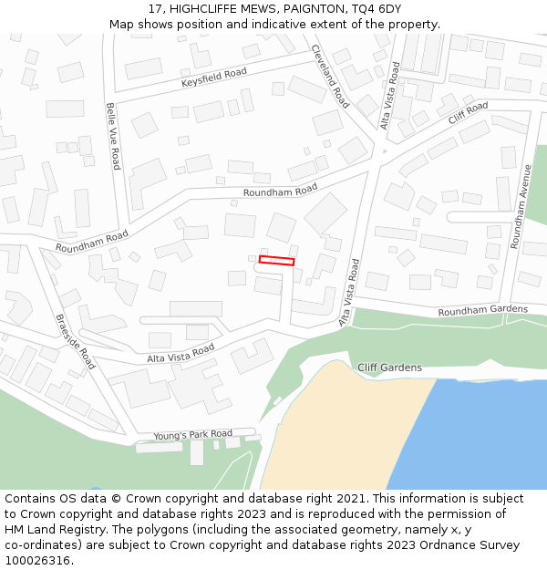 17, HIGHCLIFFE MEWS, PAIGNTON, TQ4 6DY: Location map and indicative extent of plot