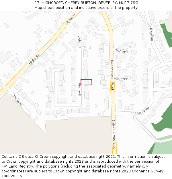 17, HIGHCROFT, CHERRY BURTON, BEVERLEY, HU17 7SG: Location map and indicative extent of plot