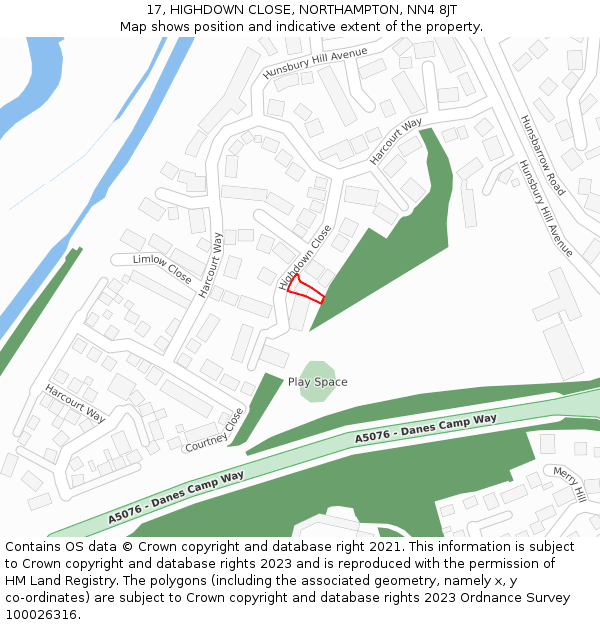 17, HIGHDOWN CLOSE, NORTHAMPTON, NN4 8JT: Location map and indicative extent of plot