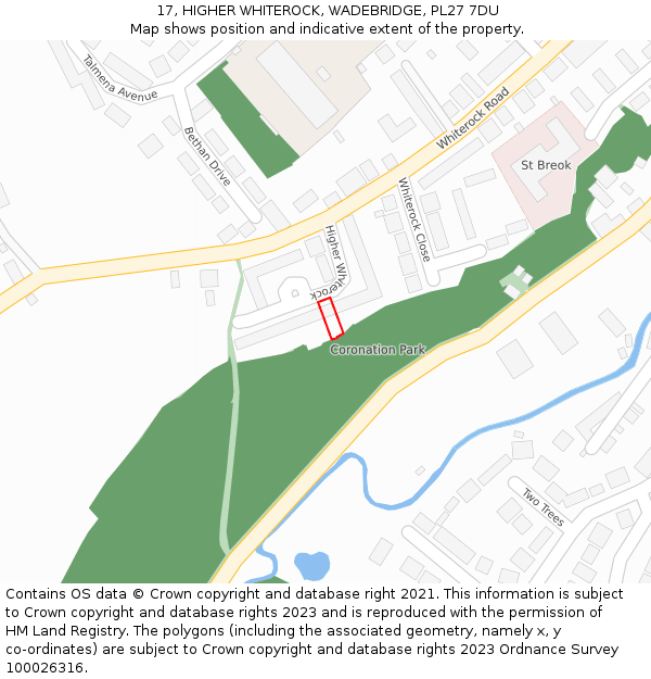 17, HIGHER WHITEROCK, WADEBRIDGE, PL27 7DU: Location map and indicative extent of plot