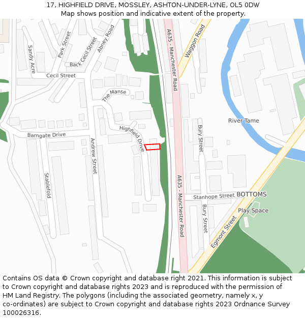 17, HIGHFIELD DRIVE, MOSSLEY, ASHTON-UNDER-LYNE, OL5 0DW: Location map and indicative extent of plot