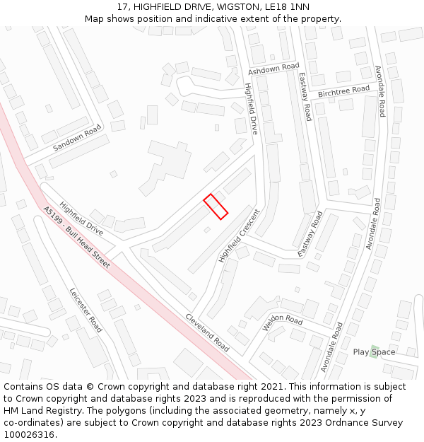 17, HIGHFIELD DRIVE, WIGSTON, LE18 1NN: Location map and indicative extent of plot