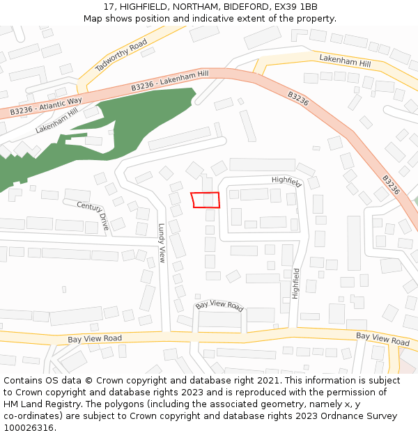 17, HIGHFIELD, NORTHAM, BIDEFORD, EX39 1BB: Location map and indicative extent of plot