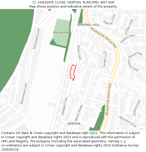 17, HIGHGATE CLOSE, NORTON, RUNCORN, WA7 6QP: Location map and indicative extent of plot