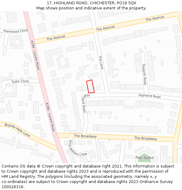 17, HIGHLAND ROAD, CHICHESTER, PO19 5QX: Location map and indicative extent of plot