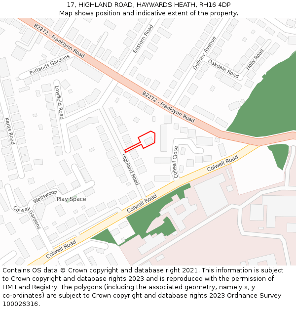 17, HIGHLAND ROAD, HAYWARDS HEATH, RH16 4DP: Location map and indicative extent of plot