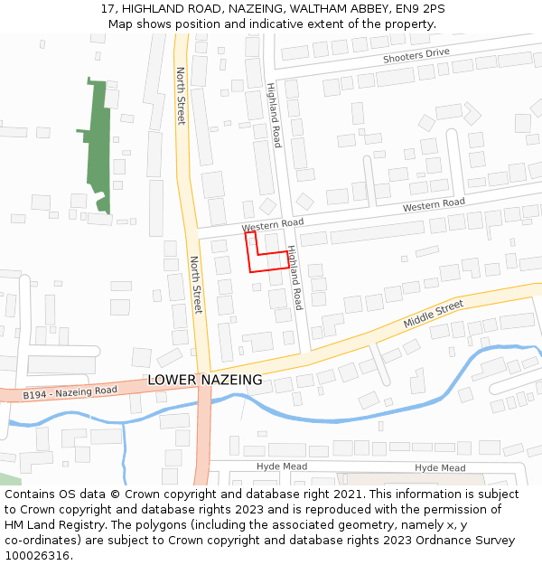 17, HIGHLAND ROAD, NAZEING, WALTHAM ABBEY, EN9 2PS: Location map and indicative extent of plot