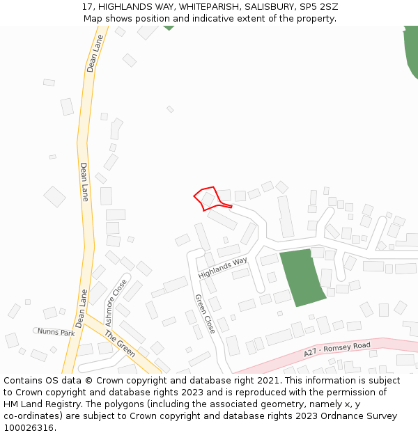 17, HIGHLANDS WAY, WHITEPARISH, SALISBURY, SP5 2SZ: Location map and indicative extent of plot