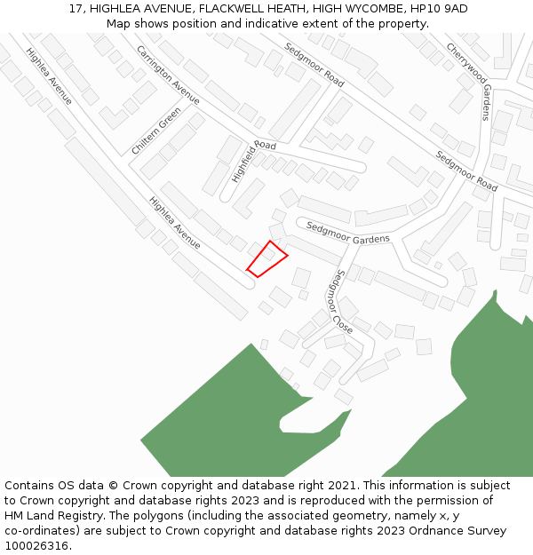 17, HIGHLEA AVENUE, FLACKWELL HEATH, HIGH WYCOMBE, HP10 9AD: Location map and indicative extent of plot