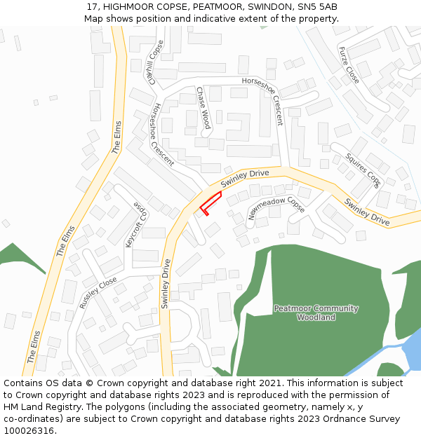 17, HIGHMOOR COPSE, PEATMOOR, SWINDON, SN5 5AB: Location map and indicative extent of plot