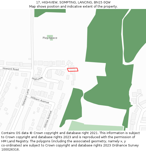 17, HIGHVIEW, SOMPTING, LANCING, BN15 0QW: Location map and indicative extent of plot