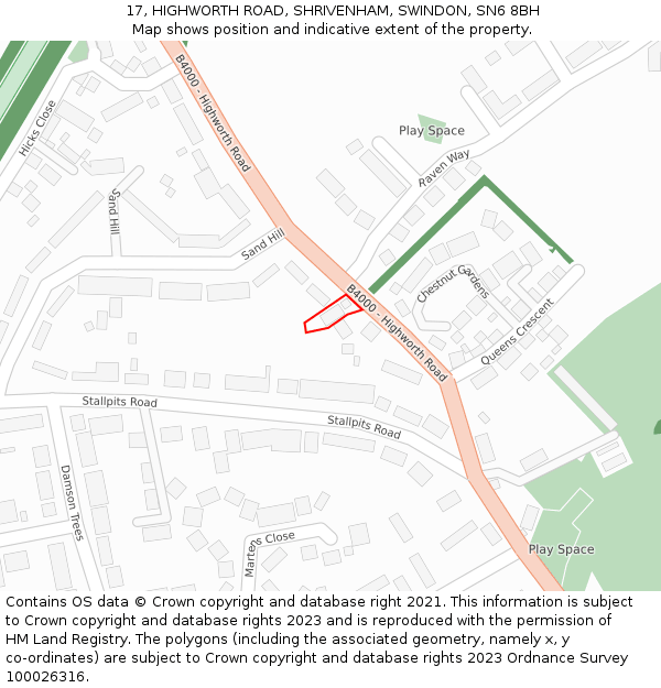 17, HIGHWORTH ROAD, SHRIVENHAM, SWINDON, SN6 8BH: Location map and indicative extent of plot