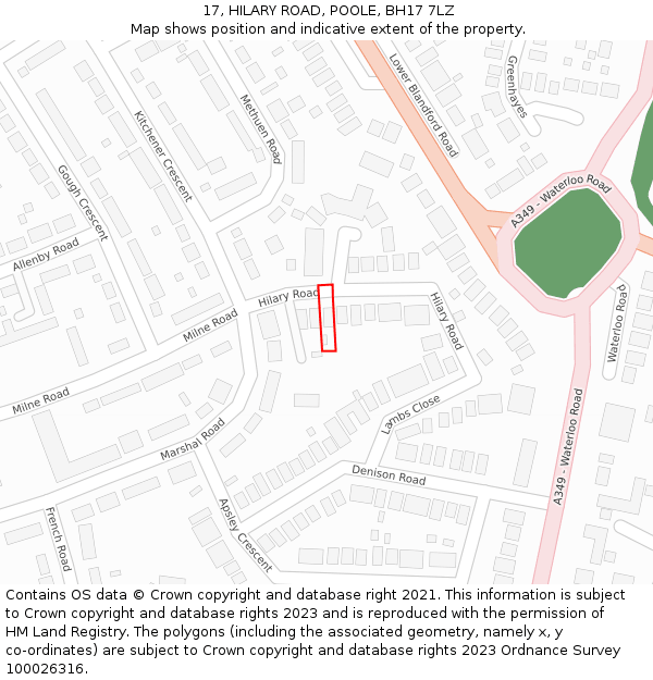 17, HILARY ROAD, POOLE, BH17 7LZ: Location map and indicative extent of plot