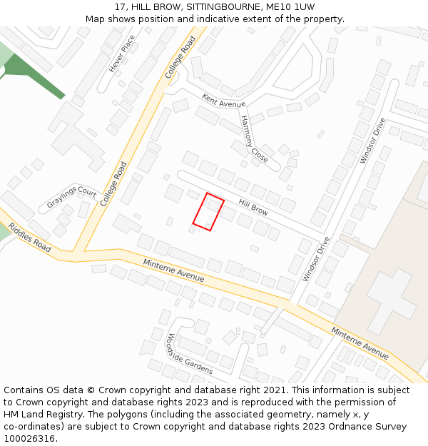 17, HILL BROW, SITTINGBOURNE, ME10 1UW: Location map and indicative extent of plot