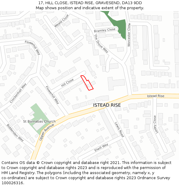 17, HILL CLOSE, ISTEAD RISE, GRAVESEND, DA13 9DD: Location map and indicative extent of plot