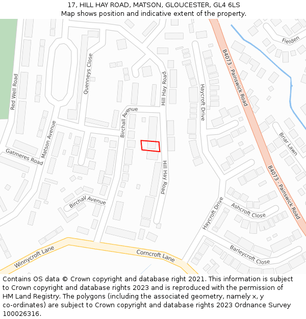 17, HILL HAY ROAD, MATSON, GLOUCESTER, GL4 6LS: Location map and indicative extent of plot