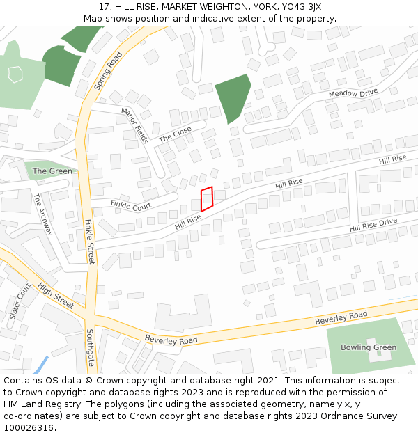 17, HILL RISE, MARKET WEIGHTON, YORK, YO43 3JX: Location map and indicative extent of plot