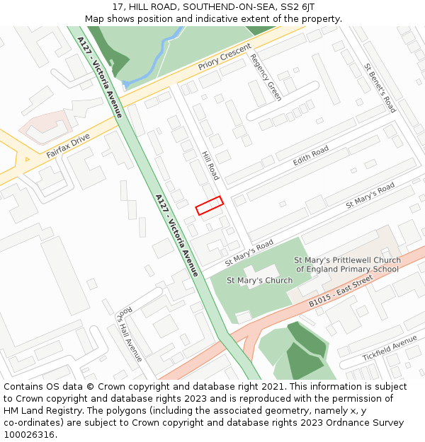 17, HILL ROAD, SOUTHEND-ON-SEA, SS2 6JT: Location map and indicative extent of plot