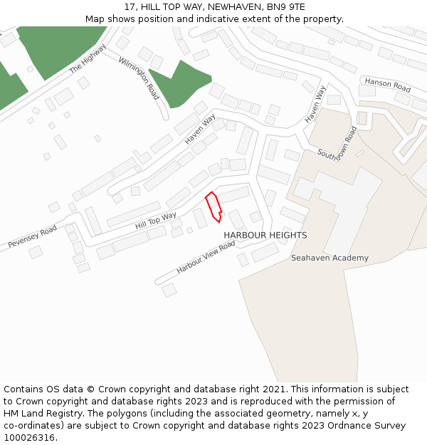 17, HILL TOP WAY, NEWHAVEN, BN9 9TE: Location map and indicative extent of plot