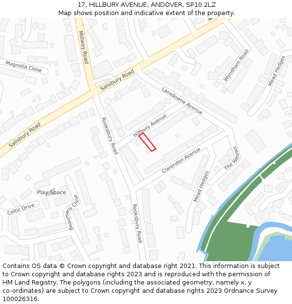 17, HILLBURY AVENUE, ANDOVER, SP10 2LZ: Location map and indicative extent of plot