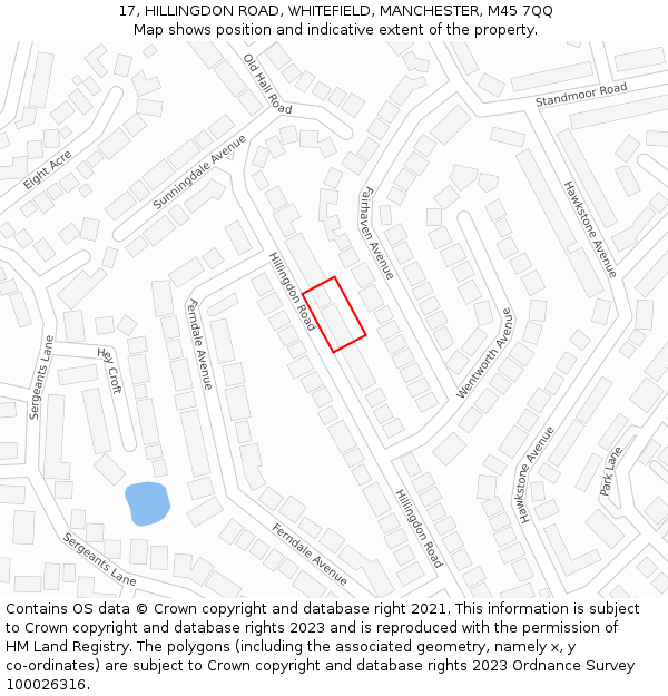 17, HILLINGDON ROAD, WHITEFIELD, MANCHESTER, M45 7QQ: Location map and indicative extent of plot