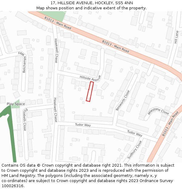 17, HILLSIDE AVENUE, HOCKLEY, SS5 4NN: Location map and indicative extent of plot