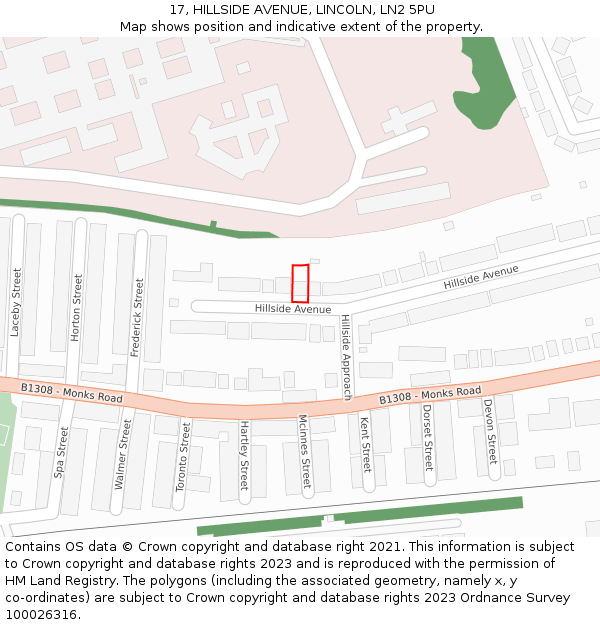 17, HILLSIDE AVENUE, LINCOLN, LN2 5PU: Location map and indicative extent of plot