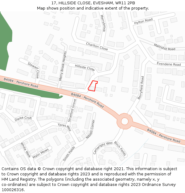 17, HILLSIDE CLOSE, EVESHAM, WR11 2PB: Location map and indicative extent of plot