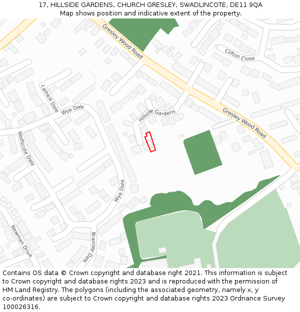 17, HILLSIDE GARDENS, CHURCH GRESLEY, SWADLINCOTE, DE11 9QA: Location map and indicative extent of plot