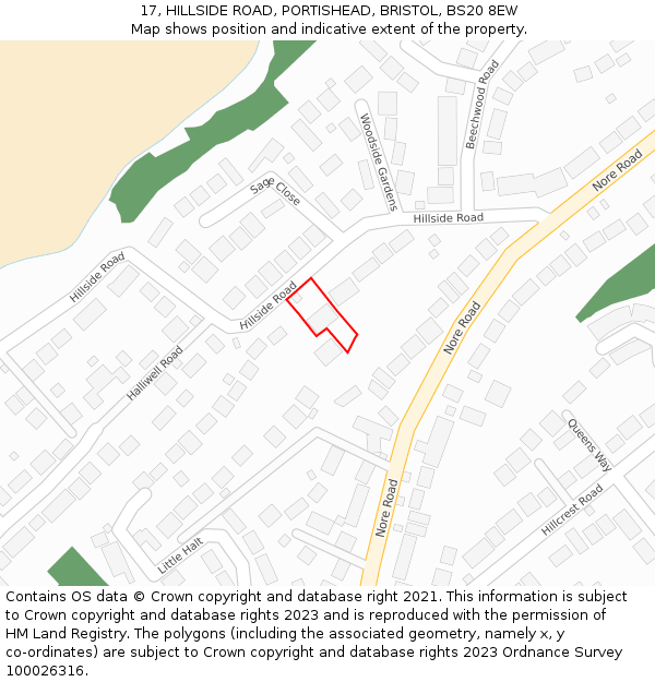 17, HILLSIDE ROAD, PORTISHEAD, BRISTOL, BS20 8EW: Location map and indicative extent of plot