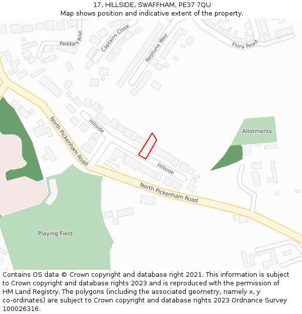 17, HILLSIDE, SWAFFHAM, PE37 7QU: Location map and indicative extent of plot