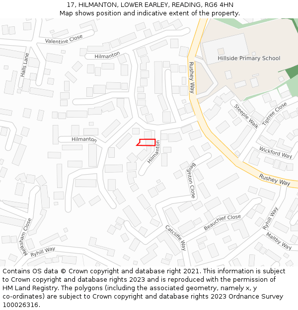 17, HILMANTON, LOWER EARLEY, READING, RG6 4HN: Location map and indicative extent of plot