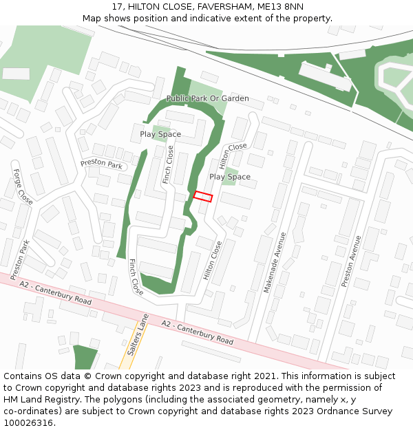 17, HILTON CLOSE, FAVERSHAM, ME13 8NN: Location map and indicative extent of plot