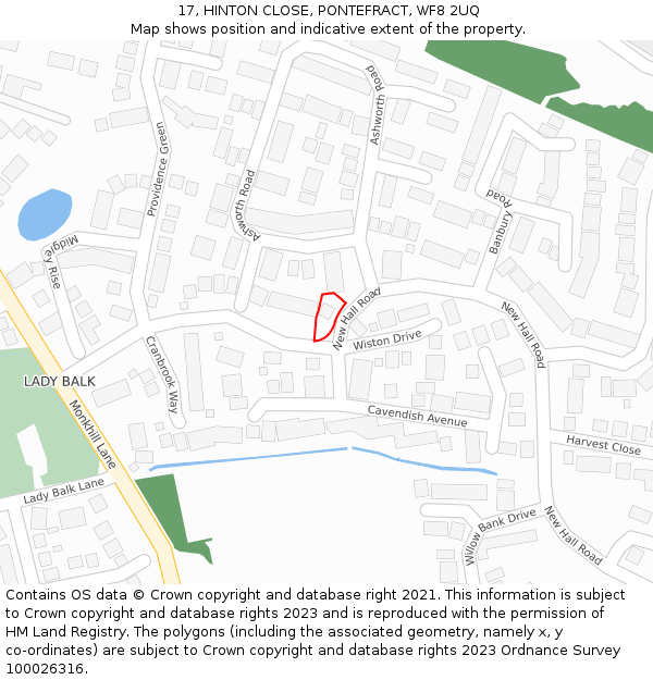 17, HINTON CLOSE, PONTEFRACT, WF8 2UQ: Location map and indicative extent of plot