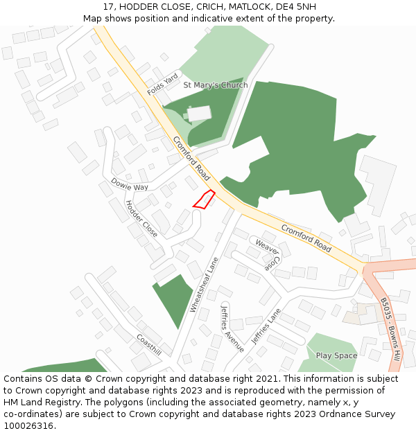 17, HODDER CLOSE, CRICH, MATLOCK, DE4 5NH: Location map and indicative extent of plot