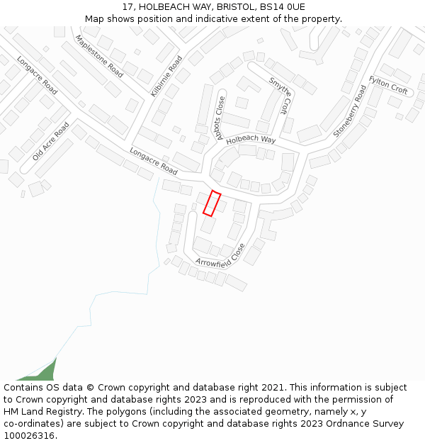 17, HOLBEACH WAY, BRISTOL, BS14 0UE: Location map and indicative extent of plot