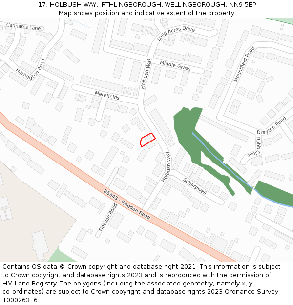 17, HOLBUSH WAY, IRTHLINGBOROUGH, WELLINGBOROUGH, NN9 5EP: Location map and indicative extent of plot